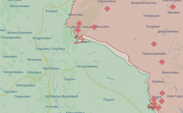 Куп'янськ на карті бойових дій